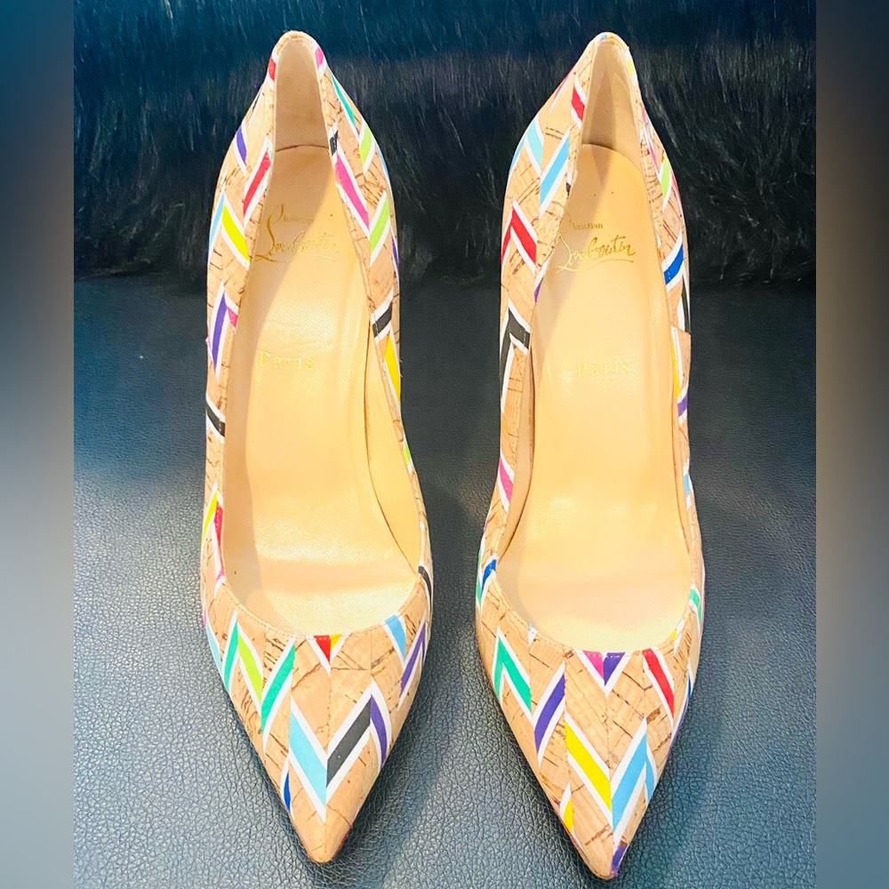 CHRISTIAN LOUBOUTIN So Kate Beige Colorblock Pattern Pointed Toe Pumps Size EU40